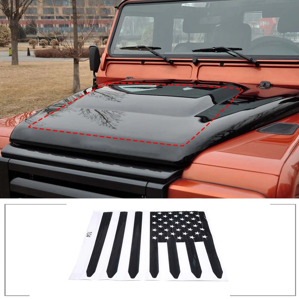 Decalcomania bandiera USA cappuccio nero vinile grafico per Land Rover Defender 2004-2018 - Immagine 2 di 4