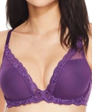 NATORI 730023 Purple Feathers Contour Plunge Bra New Size 34D