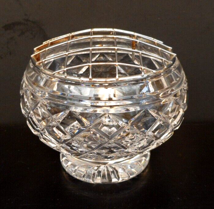 Vintage Stuart small lead crystal rose bowl & flower wire