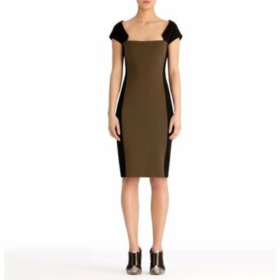 $348 Rachel Roy Green Black Ponte Knit Geo Color Block Sheath Dress 12 NWT  R283 | eBay