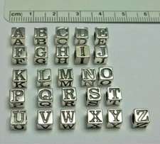 5.5mm Square Sterling Silver 3mm Hole Alphabet Initial Block Spacer Bead Charm