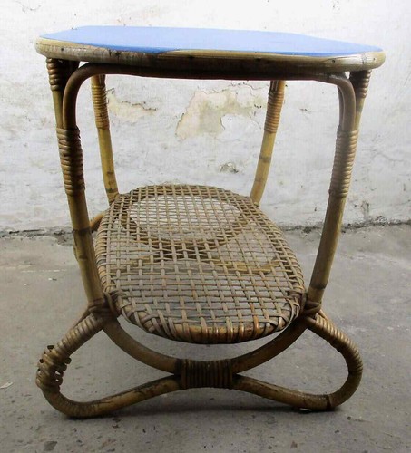 Small Vintage Coffee Table Side Occasional Table Rattan Bohemian Hobo Chic - Picture 3 of 5