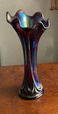 FENTONフェントンカー二バルアンティークUSA carnival vase Vintage Fenton Rustic Carnival Glass Vase Amethyst 16 1/2