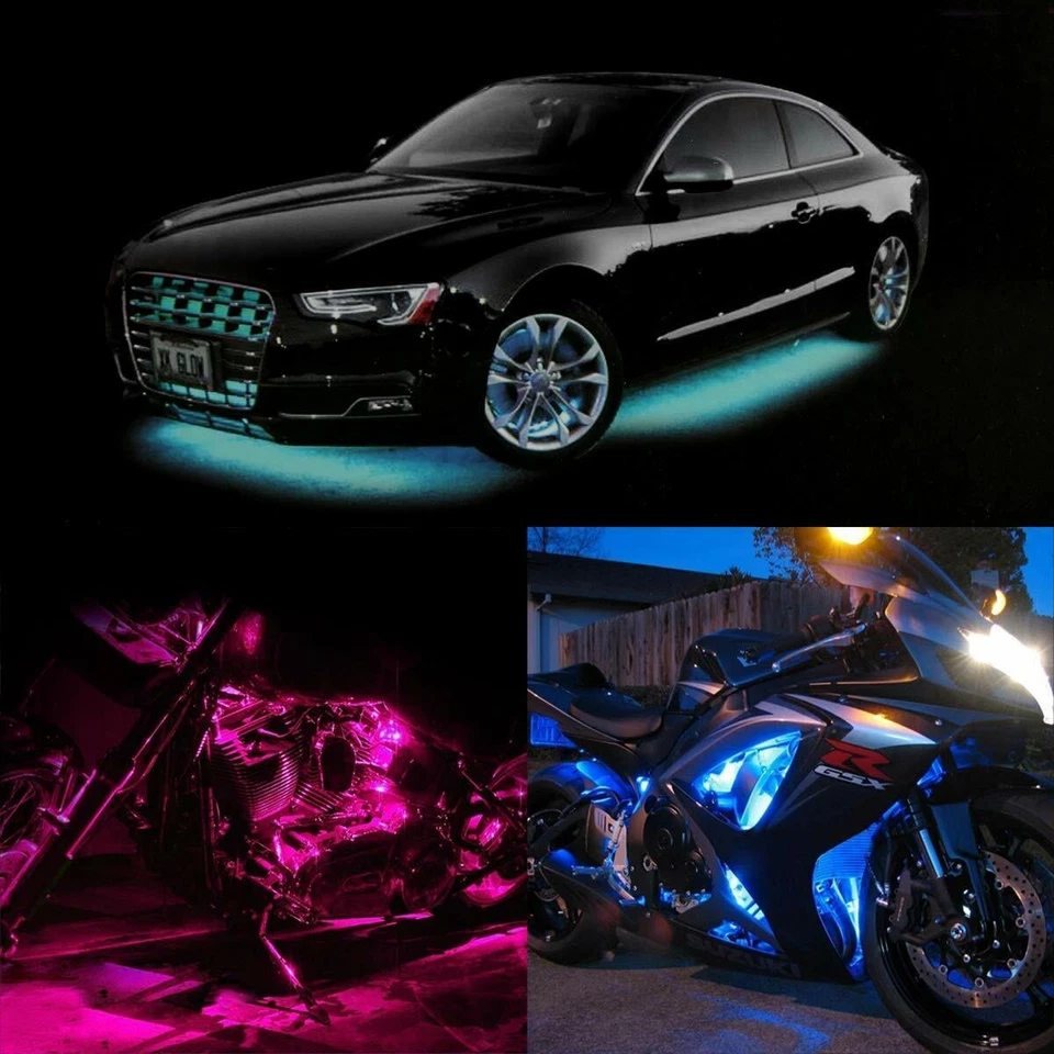 12x Kit de tiras de luces LED de neón bajo brillo para motocicleta para Harley Honda Suzuki Foto 3 de 4