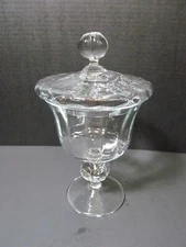ELEGANT ROUND PEDESTAL CRYSTAL BOWL & LID OPTIC RIBBED DECOR 11"TALL