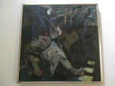 MYSTERY PAINTING ABSTRACT MODERNIST SIGNED  SAMURAI  EXPRESSIONISM EXPRESSIONIST