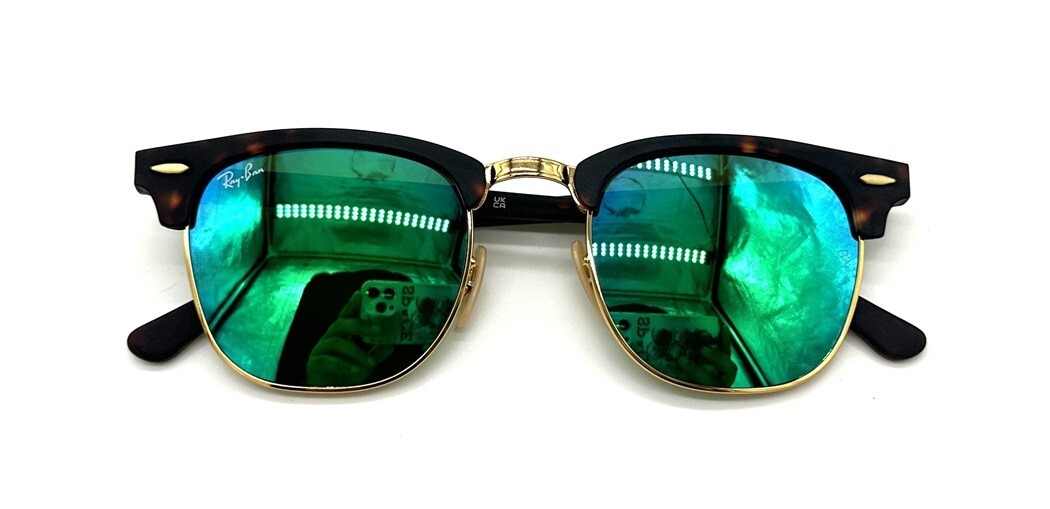 Ray Ban Sunglasses Clubmaster Tortoise GREEN Mirror Flash  display picture 2