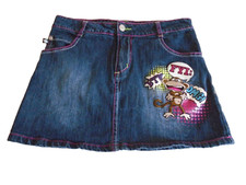 Bobby Jack Monkey Embroidered Skirt Girls Size 16 Blue Distressed Denim Logos