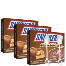 SNICKERS Pudding 2.55 oz Box (3-Pack) w/ Metal Spoons (Peanut Caramel Chocolate)