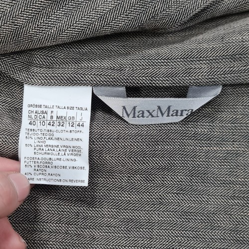 Max Mara Womens Blazer Brown 12 UK Linen Wool Herringbone Jacket Single Breasted - Picture 8 of 9