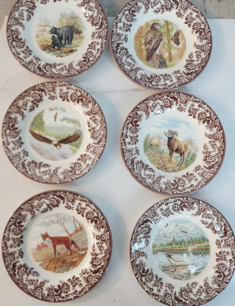 Spode Woodland Set Of 6 Salad  Plates- 6 unique hard to find designs