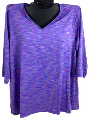 AVE Leisure Plus Size Active Work Out Top Sleeves Lightweight Stretch Purple New