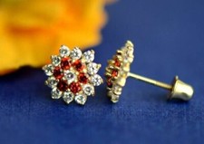 14k Yellow Gold Flower Stud CZ with screw back Earrings for Women