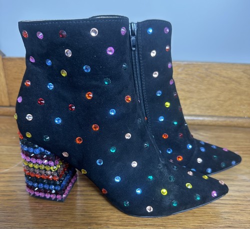 Betsey Johnson Kaydence Stiefeletten mit Schmucksteinen Größe 6 klobiger Blockabsatz Glitzer schick - Bild 2 von 12