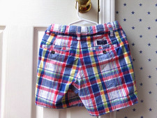 Boys JANIE AND JACK Shorts 6 Red White Blue Colorful Plaid 100 Cotton Adj Waist