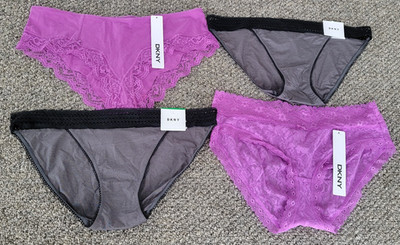 DKNY Underwear Bikini Hipster Pink Gray Panties Lot Of 4 Size L 
