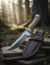 CUCHILLO CURVO BUSHCRAFT ESPIGA COMPLETA HECHO A MANO PERSONALIZADO MANGO DE CIERVO HERRAMIENTA DE SUPERVIVENCIA