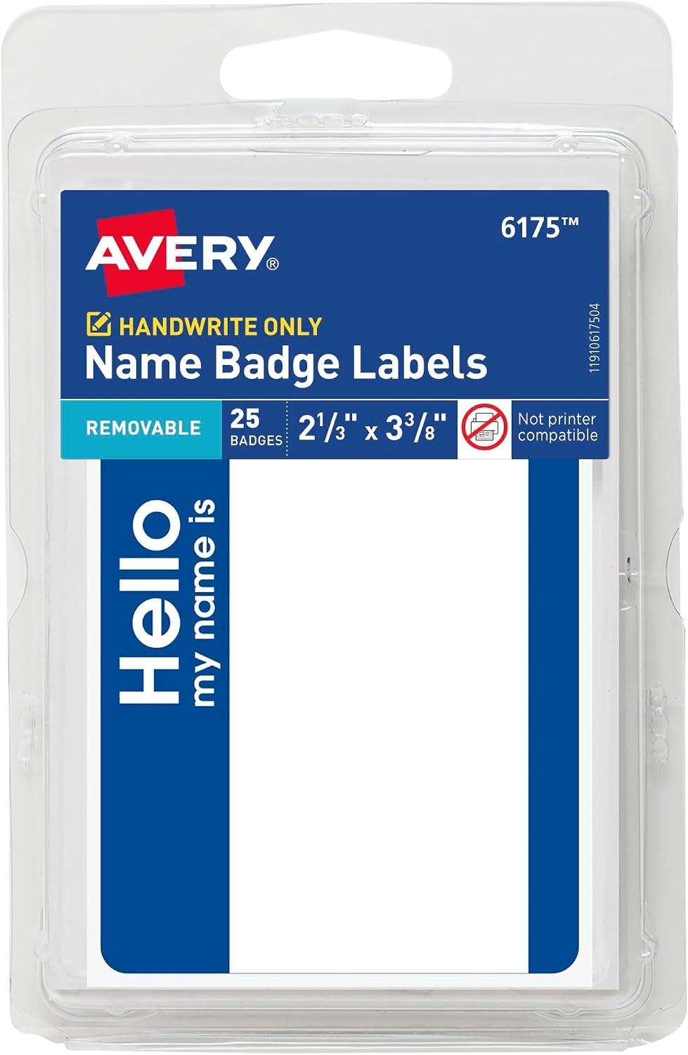 Avery Hello My Name Is Tags, 2-1/3" x 3-3/8", Blue Border, 25 (06175)