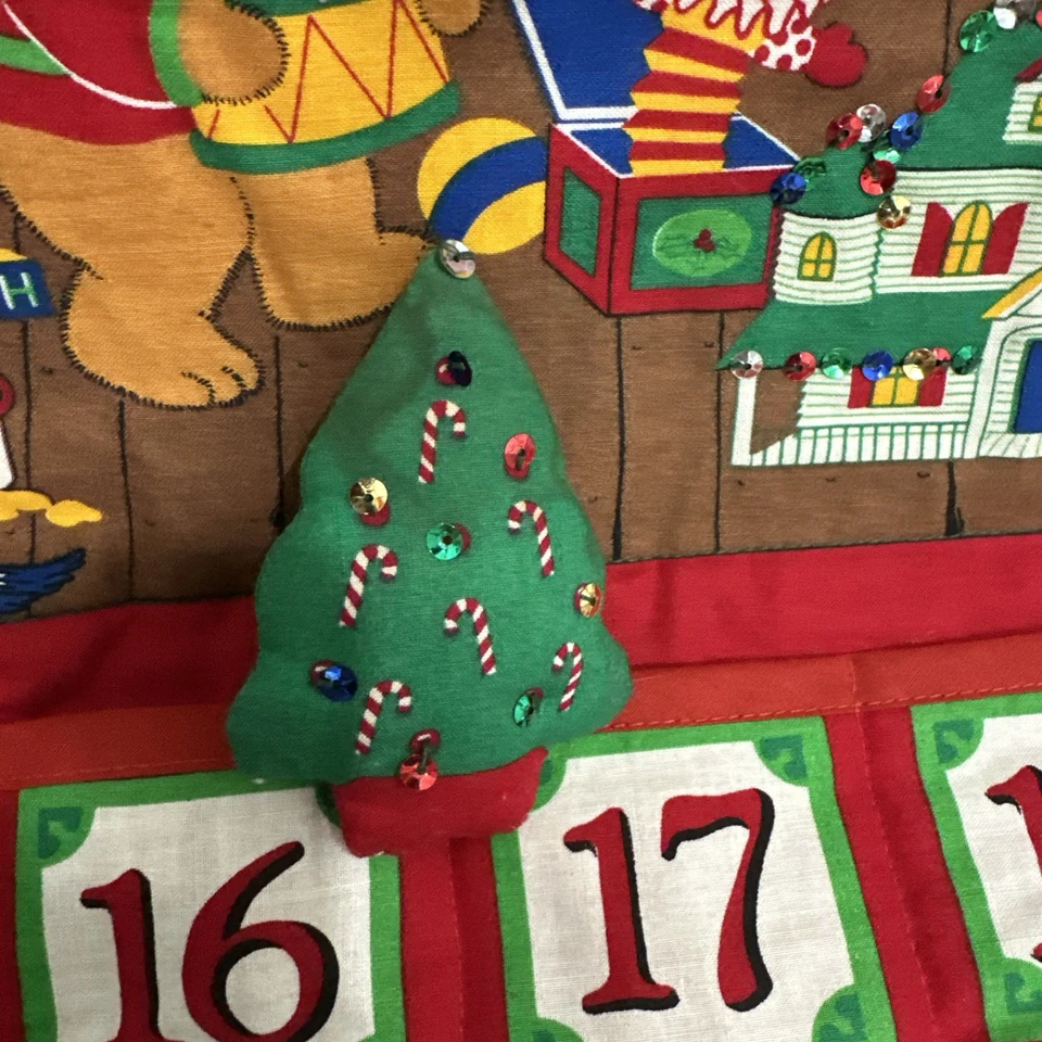 Vintage Beary Merry Christmas Santa's Workshop Fabric Advent Calendar Hanging 3D - Image 4 of 4