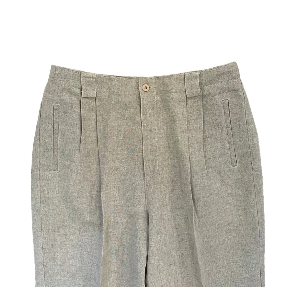 Vintage Liz Sport High Rise Pleated Neutral/Beige Linen Blend Trousers/Pants 14 - Image 3 of 4