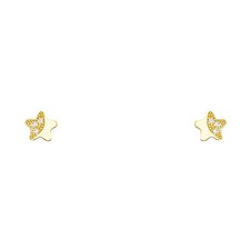NEW 14K YELLOW GOLD STAR STUD EARRINGS WITH SCREW BACK