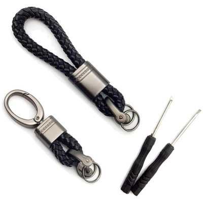 Keychain Leather Strap, Compatible with Car and Home Keys, Black, 2 pcs