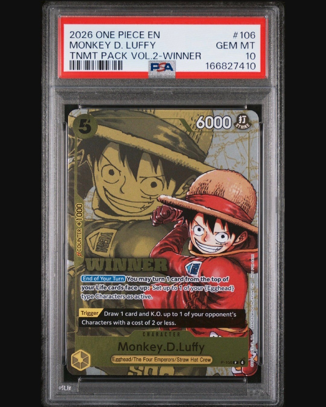 2026 ONE PIECE WINNER PACK 2026 VOL. 2 PROMO #106 MONKEY D. LUFFY PSA 10 GEM MT view 11