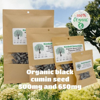 USDA Certified Organic Black Cumin Seed (Nigella sativa) 500mg and 650mg,