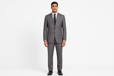 RENOIR Gray Wool Suit Men New Basic 38R 54L Classic Regular Fit Business Church