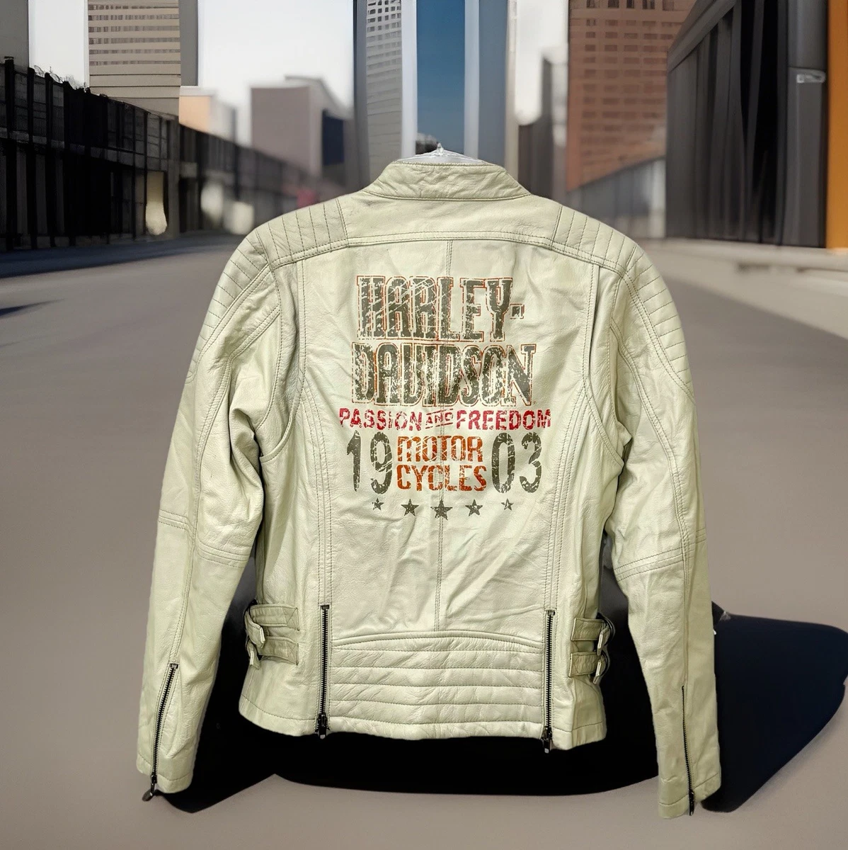 Harley-Davidson White Leather Outer Shell Coats, Jackets & Vests