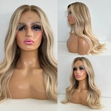 Ombre Blonde Highlight Natural Looking 100  Human Hair 13x4 Lace Front Wig