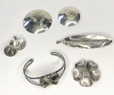 Vintage STUART NYE Sterling Silver Jewelry Collections Bracelet Brooch Cufflinks