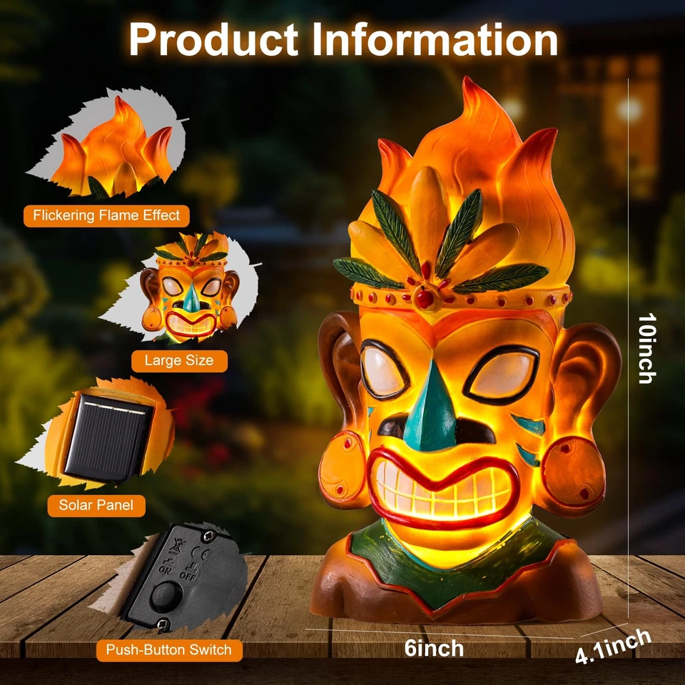 Статуя Тики на солнечных батареях, уличная статуя Тики с солнечным светом, мерцающее пламя Тики... - Изображение 2 из 4