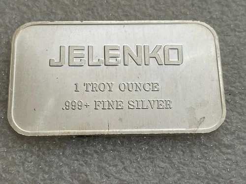 Vintage JELENKO by ENGELHARD -1 oz .999 Fine Silver Bar-Less Than 1500 Minted