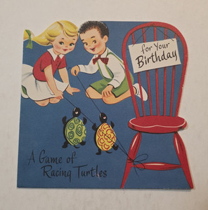 Vintage Racing Turtles Birthday Greeting Card With 2 Turtles