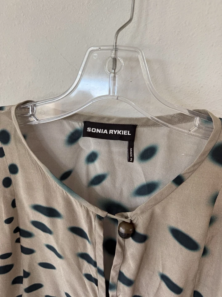 Женская блузка Sonia Sonia Rykiel 100% шелк узор размер 40 евро желтовато-коричневый бежевый бирюзовый - Изображение 2 из 4