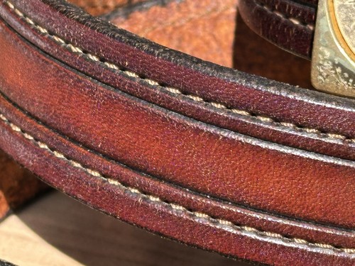 Cinturón de cuero vintage Gary McCoy para hombre marrón con hebilla de esquí de latón talla 36-38 - Imagen 7 de 8