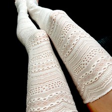 Lace Leg Warmers Cream White Mummy Costume Bridal Knee Socks Fishnet Thigh Highs