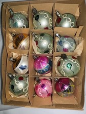 Vintage Fantasia Poland Glass Christmas Ornaments 12 In Box Mercury Hand Painted