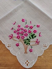 Vgt White Batiste Embroidered Violets  Fancy Corner Hankie The Handkerchief