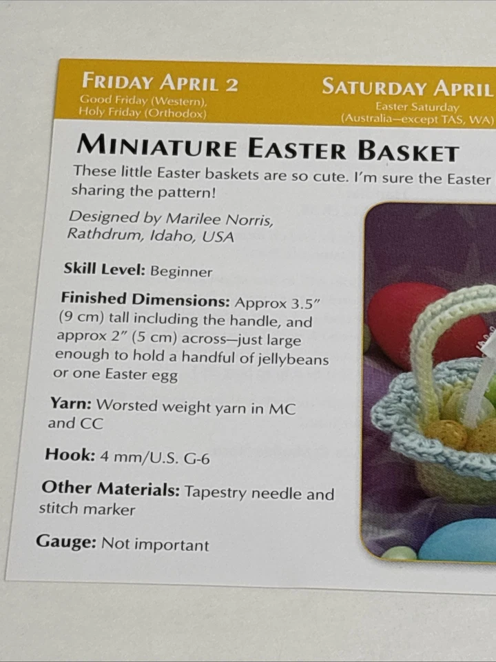 Miniature Easter Basket Crochet Pattern Card Page - Image 2 of 3