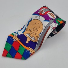 VTG Looney Tunes Tie Bugs Bunny Elmer Fudd Duck Season Novelty Cartoon Necktie