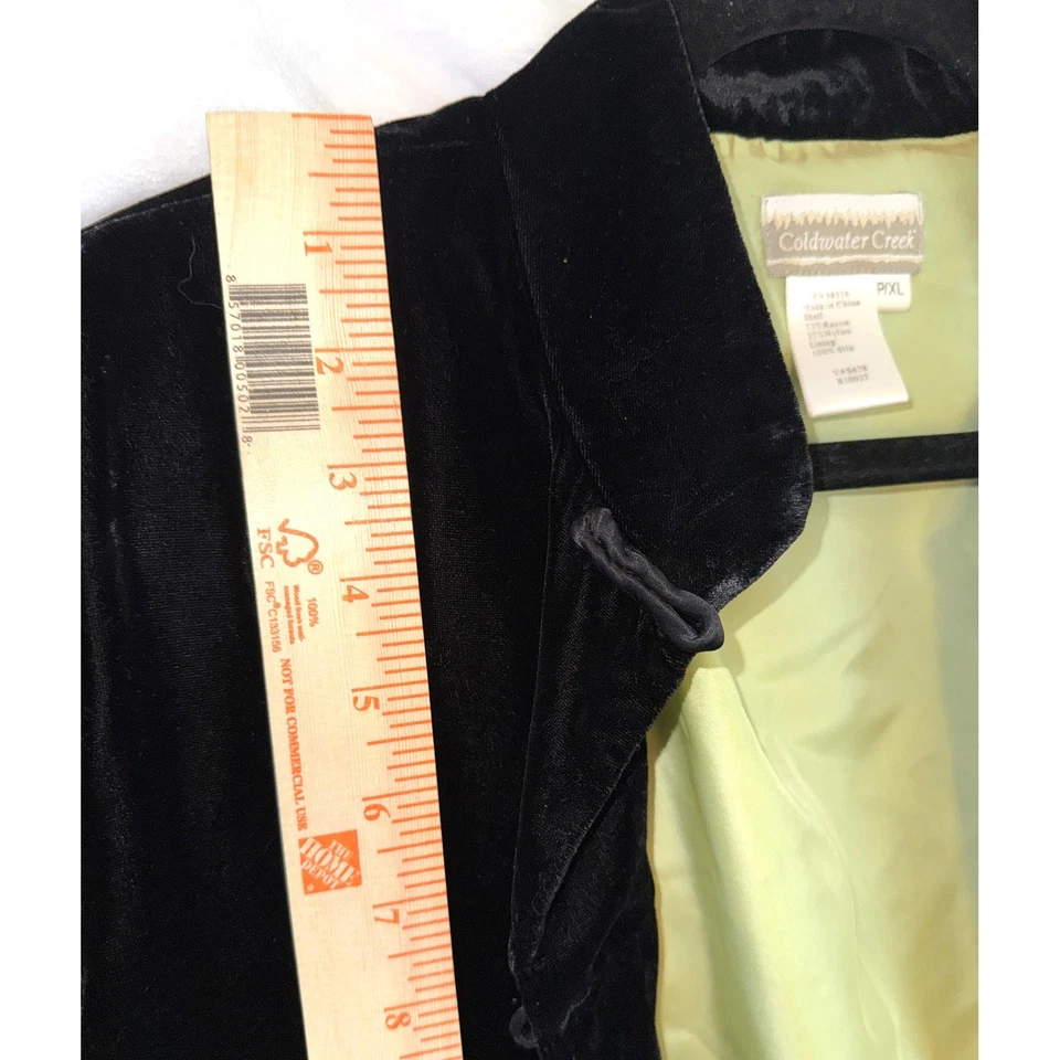 Coldwater Creek черный бархат мандарин воротник куртка женщин лайм зеленый подкладка PXL - Изображение 4 из 4