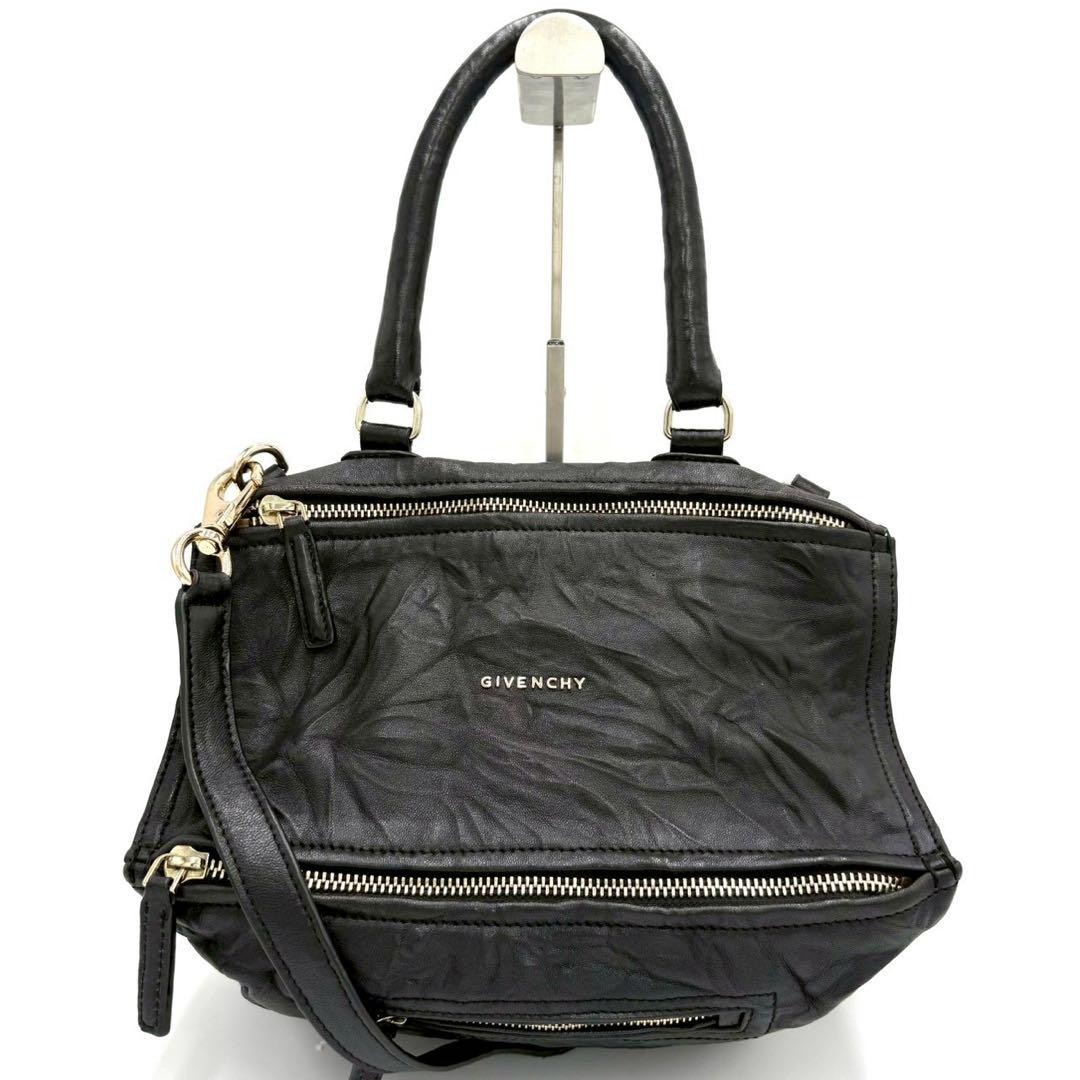 GIVENCHY Pandora Wrinkled Leather Shoulder bag Black pocket