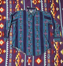 H Bar C California Ranchwear Men Western Button Up Shirt Crazy Geometric 17.5 35
