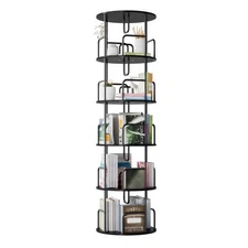 bookshelf  360-degree rotating bookshelf with 5 tiers, tower style