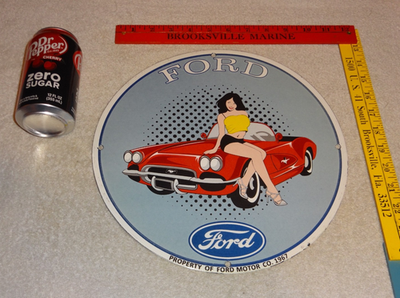 #ad VINTAGE NOS 1967 FORD MUSTANG SPORTS CAR WOMAN PORCELAIN METAL GASOLINE OIL SIGN $149.99