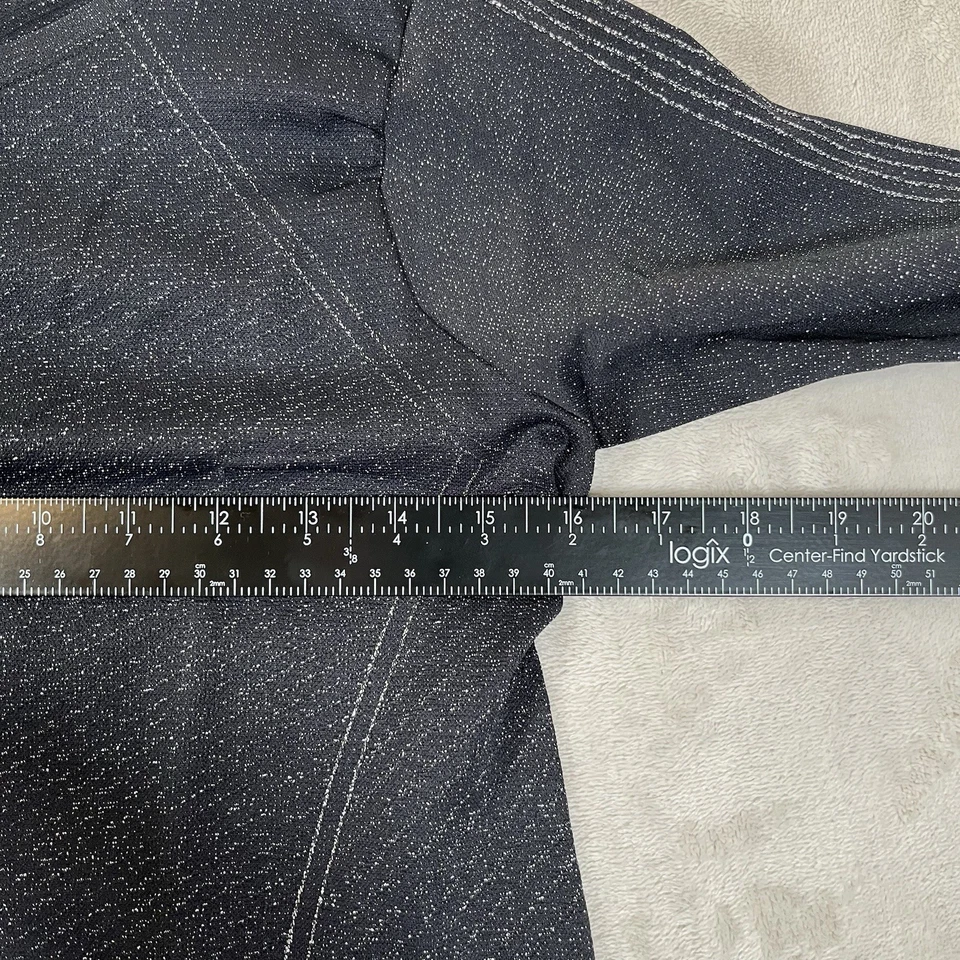 Athleta Top Black Silver Metallic Long Sleeve Flurry Shine Thumb Holes - Image 3 of 4