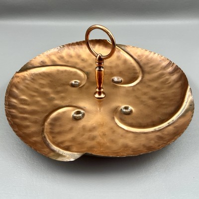 Vintage Gregorian Hammered Solid Copper Tidbit Tray With Handle USA 11.5x5''