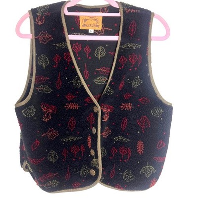 Vintage Alps Finest Quality Apparel Fleece Vest Leaf Print L